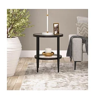 Industrial Steel Round End Table with Shelf – Modern Side Table for Living Room
