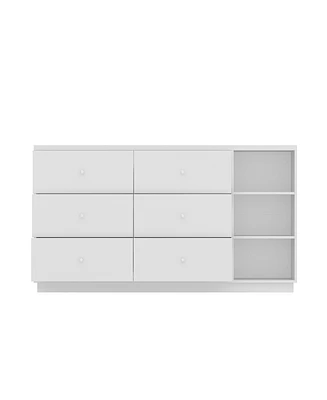 Kitchen island with 6 drawers, 4 doors, island storage table with shelves, coffee station and microwave rack for home, dining room, white, wooden