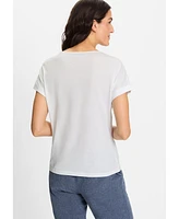Olsen Women's Embroidered Mixed Media T-Shirt