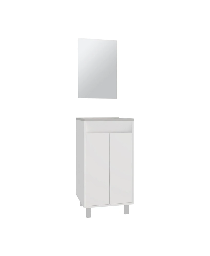 Ingold Bathroom Set, Cabinet with Sink + Mirror, 2 Doors, 4 Legs, 2 Shelves, 1 Mirror, White