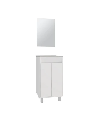 Ingold Bathroom Set, Cabinet with Sink + Mirror, 2 Doors, 4 Legs, 2 Shelves, 1 Mirror, White