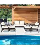 Gymax 7PCS Rattan Patio Conversation Sofa Furniture Set w/ Cushions & Waterproof Cover