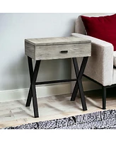 Mixed Material End Table with Drawer – Wood Top & Metal Base