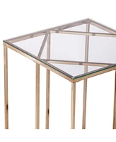 24" Champagne Glass And Iron Square End Table