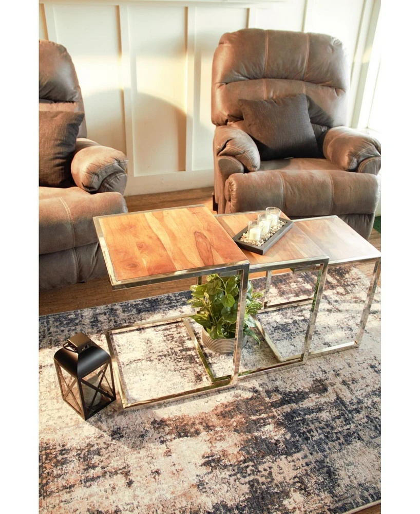 Set of Three Stylish Wood and Metal C Shaped Nesting End Tables