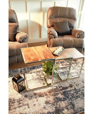 Set of Three Stylish Wood and Metal C Shaped Nesting End Tables