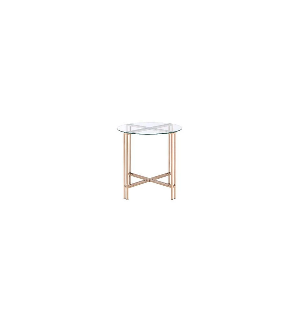 Contemporary Glass and Metal Round End Table with Elegant Finish