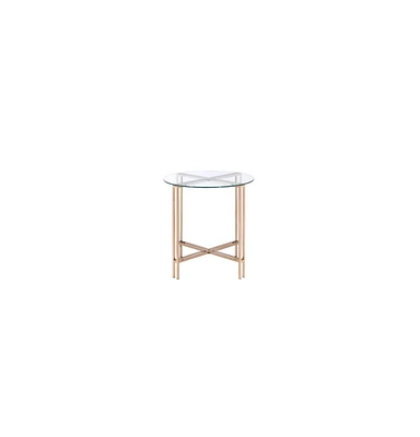 Contemporary Glass and Metal Round End Table with Elegant Finish