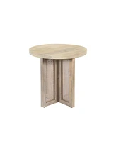 22-Inch Round End Table Natural Solid Wood Top with Rattan Base for Farmhouse Decor