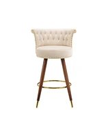 Set of 2 Swivel Bar Stools with Backrest and Footrest Upholstered Counter Height Chairs Solid Wood Legs for Kitchen Island Dining or Home Bar-The