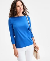 Style & Co Women's Pima Cotton 3/4-Sleeve Boat-Neck Top, Regular Petite