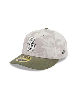 New Era Men's Light Beige/Olive Seattle Mariners 2025 Armed Forces Day Low Profile 59FIFTY Fitted Hat