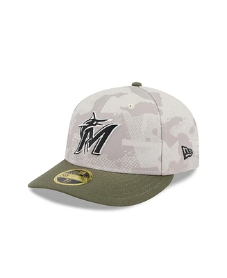 New Era Men's Light Beige/Olive Miami Marlins 2025 Armed Forces Day Low Profile 59FIFTY Fitted Hat