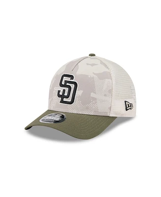 New Era Men's Light Beige/Olive San Diego Padres 2025 Armed Forces Day 9FORTY M-Crown A-Frame Adjustable Hat