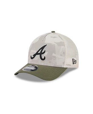 New Era Men's Light Beige/Olive Atlanta Braves 2025 Armed Forces Day 9FORTY M-Crown A-Frame Adjustable Hat