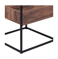 22" Black Glass And Iron Square End Table With Drawer With Shelf