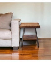 Sleek Wood Grain Rectangular End Table with Open Shelf Storage