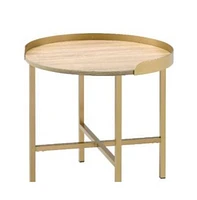 Round End Table with Metal Frame and Wood Top – Modern Industrial Design