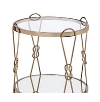 Contemporary Mirrored and Metal Round End Table with Shelving