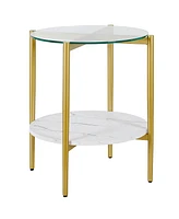 Sleek Glass and Steel Round End Table with Bottom Shelf – Perfect for Storage and Display