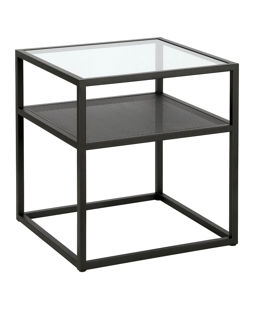 Modern Glass and Steel Square End Table with Storage Shelf – Perfect for Any Space