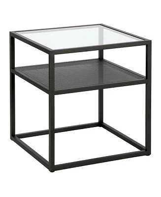 Modern Glass and Steel Square End Table with Storage Shelf – Perfect for Any Space