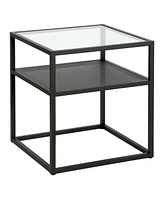 Modern Glass and Steel Square End Table with Storage Shelf – Perfect for Any Space