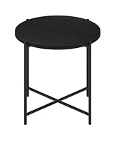 22-Inch Round Wood and Steel End Table Modern Industrial Side Table