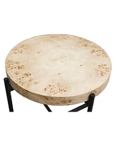 22" Industrial Round End Table Wood Top and Black Metal Legs