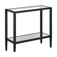 Modern Glass and Steel Mirrored End Table with Storage Shelf – Chic Side Table
