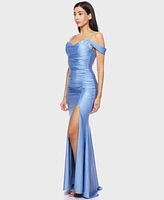B Darlin Juniors' Off-The-Shoulder Slit-Front Ruched Gown