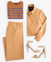 Tahari Asl Womens Cropped Jacket Striped Short Sleeve Sweater Wide Leg Pants