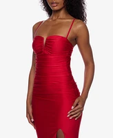 B Darlin Juniors' Notch-Neck Ruched Slit-Front Gown