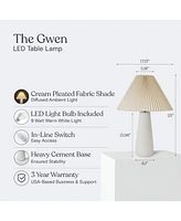 Gwen Led Modern Table Lamp with Cream Pleated Fabric Shade and Weighted Base, Bulb Included (25")