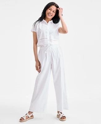 Style & Co Women's Cotton Eyelet Pull-On Wide-Leg Pants, Exclusively at Macy's
