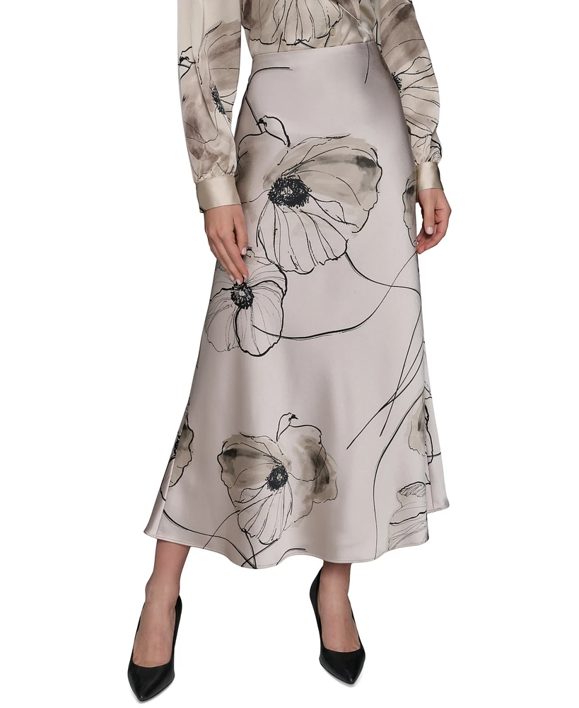 Karl Lagerfeld Paris Women's Printed Satin Midi Skirt