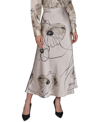 Karl Lagerfeld Paris Women's Printed Satin Midi Skirt