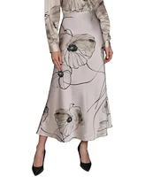 Karl Lagerfeld Paris Women's Printed Satin Midi Skirt