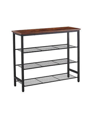4-Tier Shoe Rack with Mdf Top Board,Metal Industrial Style Bookshelf,Modern Ladder Shelf Storage,Multifunctional Shoe Storage Shelf