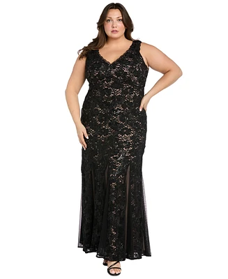 R & M Richards Plus Sequined Lace Gown