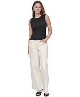 Dkny Jeans Women's Crewneck Smocked Sleeveless Top