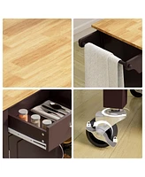 Modern Rolling Kitchen Cart Island with Wood Counter Top