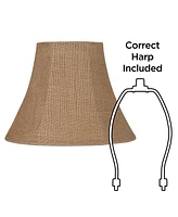 Natural Burlap Medium Bell Lamp Shade 7" Top x 14" Bottom x 10.5" High (Spider) Replacement with Harp and Finial - Springcrest