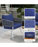 Outdoor 4-Piece Boho Rope Patio Furniture Set with Acacia Wood Table, Patio Conversation Set with Deep Seating & Thick Cushion
