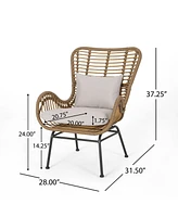 2-piece braided rope outdoor club lounge chair for patio lawn backyard with cushions beige
