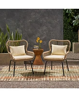 2-piece braided rope outdoor club lounge chair for patio lawn backyard with cushions beige