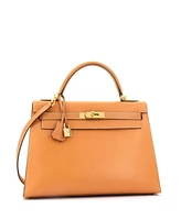 Pre-Owned Hermes Kelly 32 Handbag Brown Vache Liegee with Gold Hardware