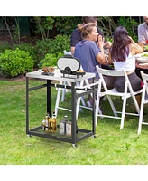 2-Tier Stainless Steel Grill Cart with 4 Hooks and Wheels Bbq Table