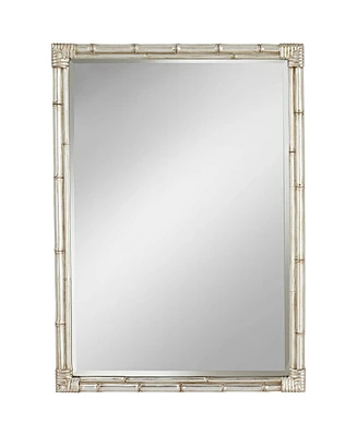 Takeo Rectangular Vanity Decorative Wall Mirror Modern Rustic Style Distressed Silver Faux Bamboo Frame Beveled 31" Wide for Bathroom Bedroom Liv