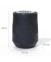 LuxenHome Dark Gray Resin Round Bubbler 23" Tall Outdoor Fountain with Lights, Solar Powered